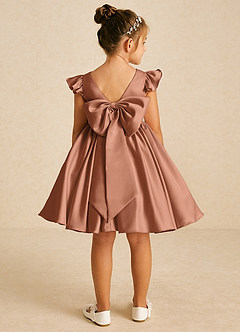 Azazie Tootsie Flower Girl Dresses Bronzer A-Line Bow Matte Satin Dress image2