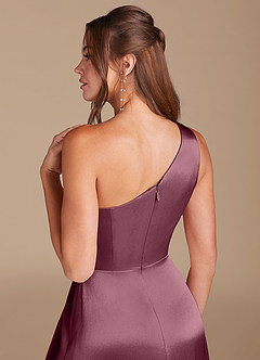 Azazie Brooke Bridesmaid Dresses Cabernet A-Line One Shoulder Metallic Satin Dress image6