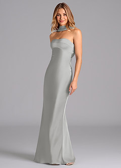 Azazie Lusinda Brudtärnklänningar Klä av Sjöjungfru i Stretch Satin Axelbandslös Silver image1