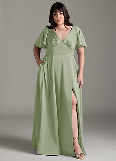 Azazie Kimber Bridesmaid Dresses Dusty Sage A-Line Ruched Stretch Satin Dress image7