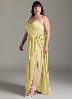 Azazie Zeya Bridesmaid Dresses Lemon Sorbet A-Line Pleated Stretch Satin Dress image13
