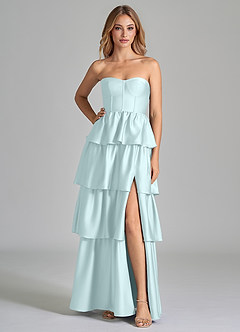 Azazie Faye Robes de demoiselle d'honneur Robe Trapèze en Satin extensible Rayé Verre De Mer image3