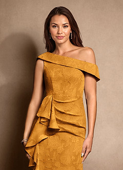 Azazie Hamptons Mother of the Bride Dresses Butterscotch A-Line Pleated Floral Burnout Dress image8