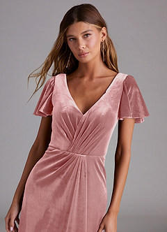Azazie Soren Bridesmaid Dresses Dusty Rose A-Line Velvet Dress image5