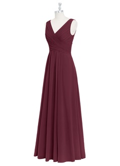 Azazie Flora Brautjungfernkleider A-Linie Plissee Chiffon Kleid Cabernetrot image9
