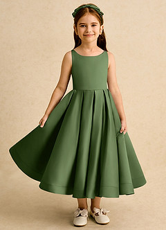 Azazie Babs Flower Girl Dresses Olive Ball-Gown Pleated Matte Satin Dress image2