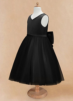 Azazie Sarina Abiti da Ragazza di Fiori Abito A-Line in Tulle Fiocco Nero image8