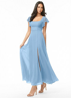 Azazie Bondi Bridesmaid Dresses Powder Blue A-Line Ruched Chiffon Dress image3