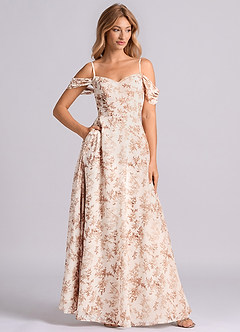 Azazie Marley Bridesmaid Dresses Pink Fern Floral A-Line Off the Shoulder Chiffon Convertible Dress image1