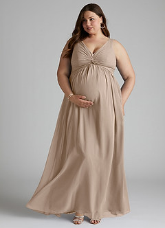 Azazie Yetta Maternity Bridesmaid Dresses A-Line V-Neck Gathered Chiffon Floor-Length Dress image7