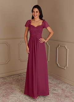 Azazie Gwenyth Kleider für die Brautmutter A-Linie Spitze Chiffon Kleid Maulbeerrot image5