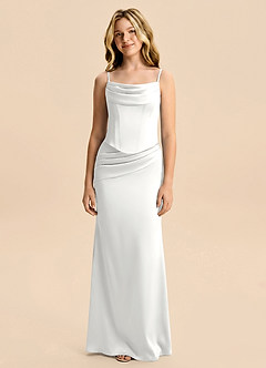 Azazie Sorrel Junior White Mermaid Ruched Stretch Satin Dress image6