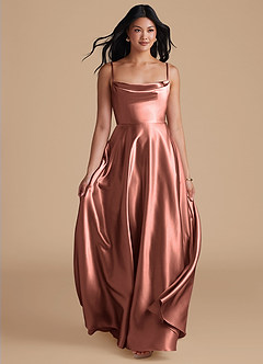 Azazie Elle Brautjungfernkleider A-Linie mit Taschen Metallischer Satin Kleid Rosettenrosa image10