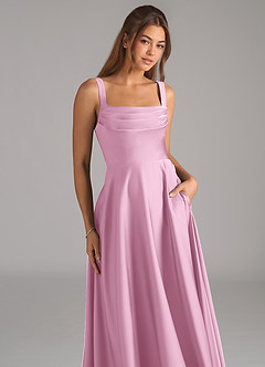 Azazie Shaude Bridesmaid Dresses Candy Pink A-Line Pleated Stretch Satin Dress image8