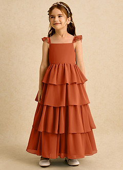 Azazie Boba Blumenmädchenkleider A-Linie Rechteckiger Ausschnitt Chiffon Kleid Gebranntes Orange image4