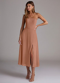 Azazie Wren Bridesmaid Dresses Bronzer A-Line Strapless Chiffon Dress image1