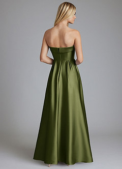 Azazie Lucienne Vestidos de damas de honor Vestido de Oliva de Satén Elástico de Corte en A Convertible con Sin tirantes image2
