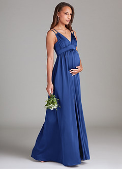 Azazie Emree Maternity Bridesmaid Dresses A-Line Stretch Satin Floor-Length Dress with Pockets image4