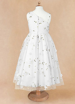 Azazie Ivilia Flower Girl Dresses Ivory A-Line One Shoulder Tulle Dress image7