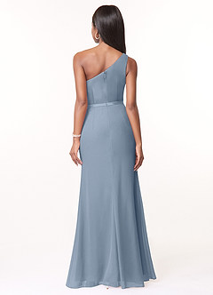 Azazie Liza Vestidos de damas de honor Vestido de Azul Polvoriento de Gasa de Corte Sirena con Hombro unilateral image2