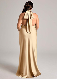 Azazie Velli Vestidos de damas de honor Vestido de Champán de Satén Elástico de Corte Sirena con Cuello Alto image7