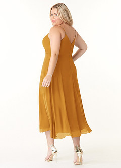 Azazie Clarissa Bridesmaid Dresses Butterscotch A-Line V-Neck Chiffon Dress image10
