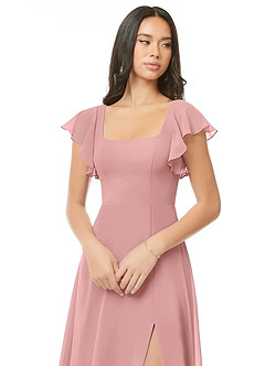 Azazie Bondi Bridesmaid Dresses Dusty Rose A-Line Ruched Chiffon Dress image4