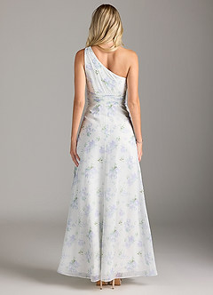Azazie Dallas Bridesmaid Dresses Blue Vintage Floral A-Line One Shoulder Chiffon Dress image6