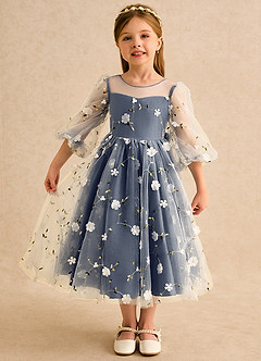Azazie Elowen Flower Girl Dresses Dark Navy A-Line Sweetheart Neckline Lace Dress image1