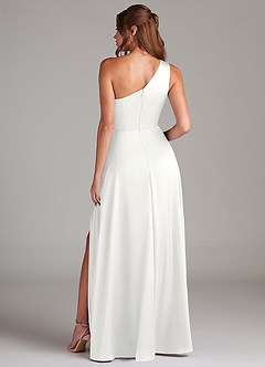 Azazie Brooke Brudtärnklänningar Klä av A-Linje i Stretch Satin Ena axeln Vit image8