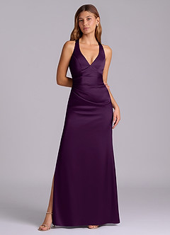 Azazie Amelie Suknie dla druhen Linia A Pofałdowany Satyna elastyczna Do ziemi Sukienka image4