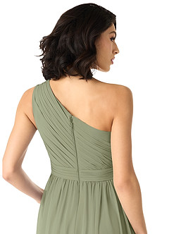 Azazie Mathilda At-home Try On Dresses Agave A-Line One Shoulder Chiffon Dress image5