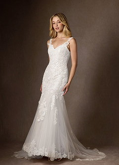 Azazie Poppy Abiti da Sposa Abito Sirena in Tulle Lustrini Bianco Diamante image7