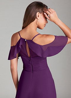 Azazie Dakota Bridesmaid Dresses Grape A-Line Off the Shoulder Mesh Dress image2