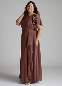 Azazie Aaliyah Modest Bridesmaid Dresses A-Line Scoop Pleated Chiffon Floor-Length Dress image7