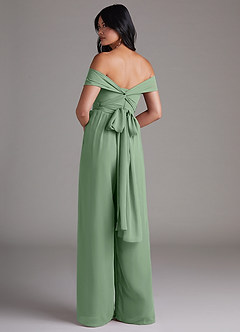 Azazie Lamara Robes de demoiselle d'honneur Combinaison Convertible en Mousseline de soie Épaule décolletée Matcha image5