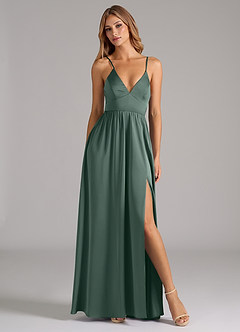 Azazie Aaida Bridesmaid Dresses Sea Moss A-Line Corset Stretch Satin Dress image5