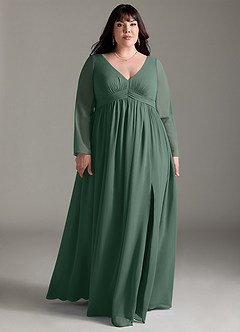 Azazie Teton Maternity Bridesmaid Dresses A-Line Long Sleeve Chiffon Floor-Length Dress image9