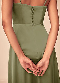 Azazie Dottie Final Sale Pistachio A-Line Stretch Satin Dress image7