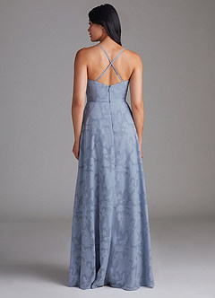 Azazie Naeem Bridesmaid Dresses Dusty Blue A-Line Floral Burnout Dress image3