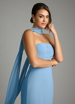 Azazie Saylor Vestidos de damas de honor Vestido de Azul Acero de Gasa de Corte Sirena con Sin tirantes image2