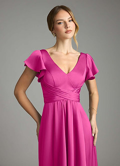Azazie Omari Bridesmaid Dresses Fuchsia A-Line Stretch Satin Dress image6