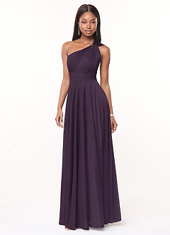 Azazie Charlize Bridesmaid Dresses Plum A-Line One Shoulder Mesh Dress image3