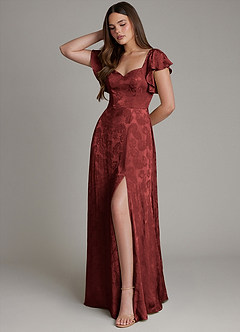 Azazie Keya Vestidos de damas de honor Vestido de Jacquard Color óxido de Jacquard de Corte en A con Volante image5