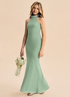 Azazie Velli Junior Vestido Matchá de Chiffon de sereia com Pescoço alto image4