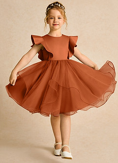 Azazie Chirp Robe Demoiselle D'honneur Fillette Robe Princesse en Tulle Orange Brûlée image3