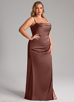 Azazie Leonis Bridesmaid Dresses Espresso Mermaid Pleated Stretch Satin Convertible Dress image13