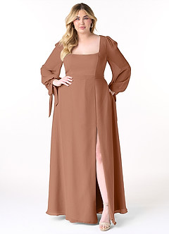 Azazie Leonia Bridesmaid Dresses Bronzer A-Line Long Sleeve Chiffon Dress image11