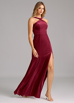 Azazie Rue Bridesmaid Dresses Burgundy A-Line Pleated Velvet Dress image6