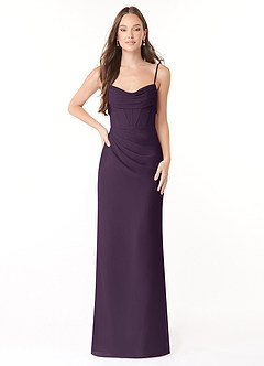 Azazie Mai Brautjungfernkleider Etui Plissee Chiffon Kleid Pflaume image1